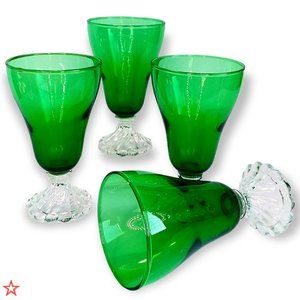 4 Vtg Anchor Hocking Burple Inspiration Green Tumbler Glasses 5in Tall USA
